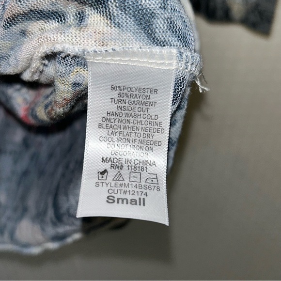 French Blue Top Size S Paisley Geometric Beaded Multicolor 3/4 Sleeve Semi-sheer - Picture 4 of 9